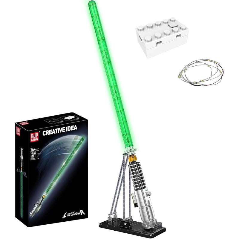 Mould King 10140 Grünes Lichtschwert - Klemmbausteinmodell mit Beleuchtung und Ständer